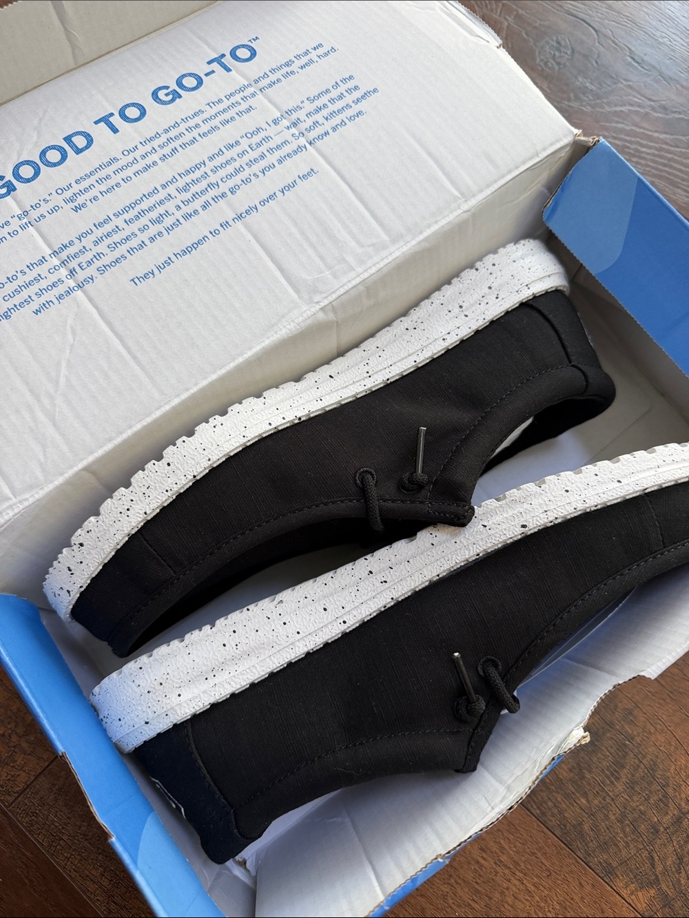 Hey Dude Black Slip-On Sneakers with Speckled White Soles youth 6